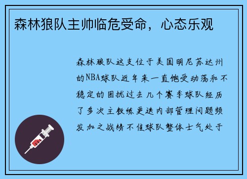 森林狼队主帅临危受命，心态乐观